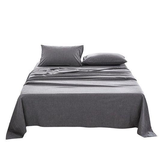 Washed Cotton Bed Sheet Set Black Single/Double/King
