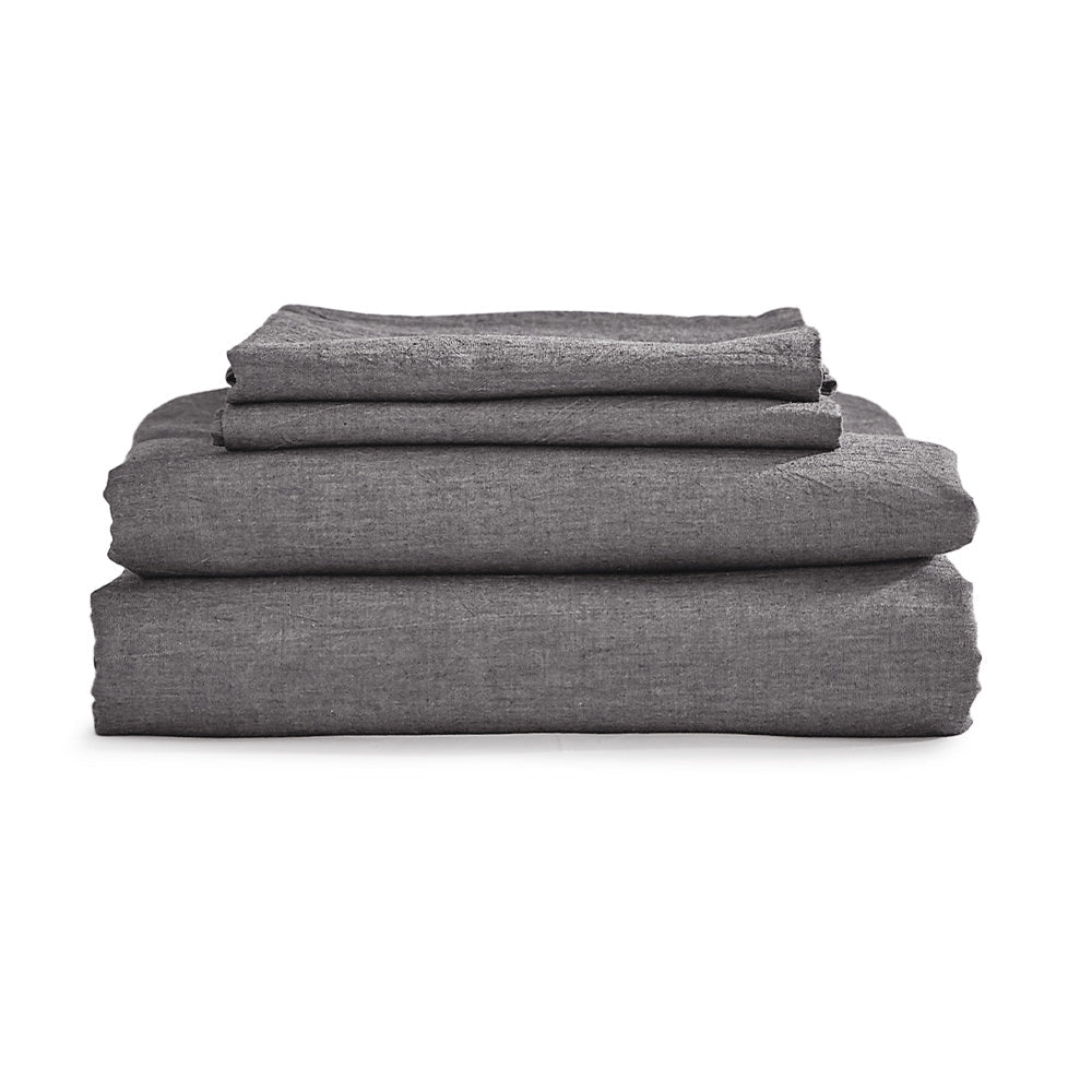 Washed Cotton Bed Sheet Set Black Single/Double/King