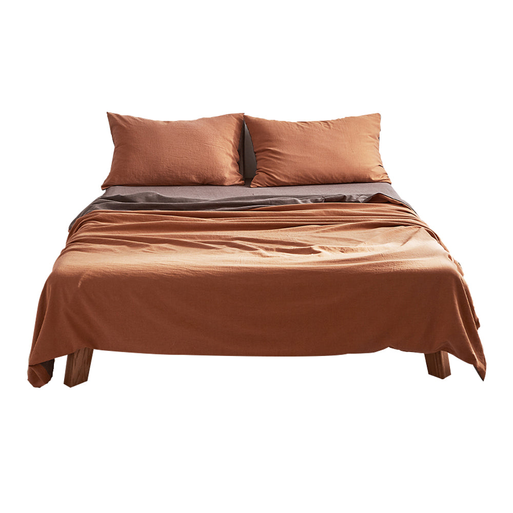 Bed Sheet Set Cotton Sheets Orange Brown Single/Double/Queen/King