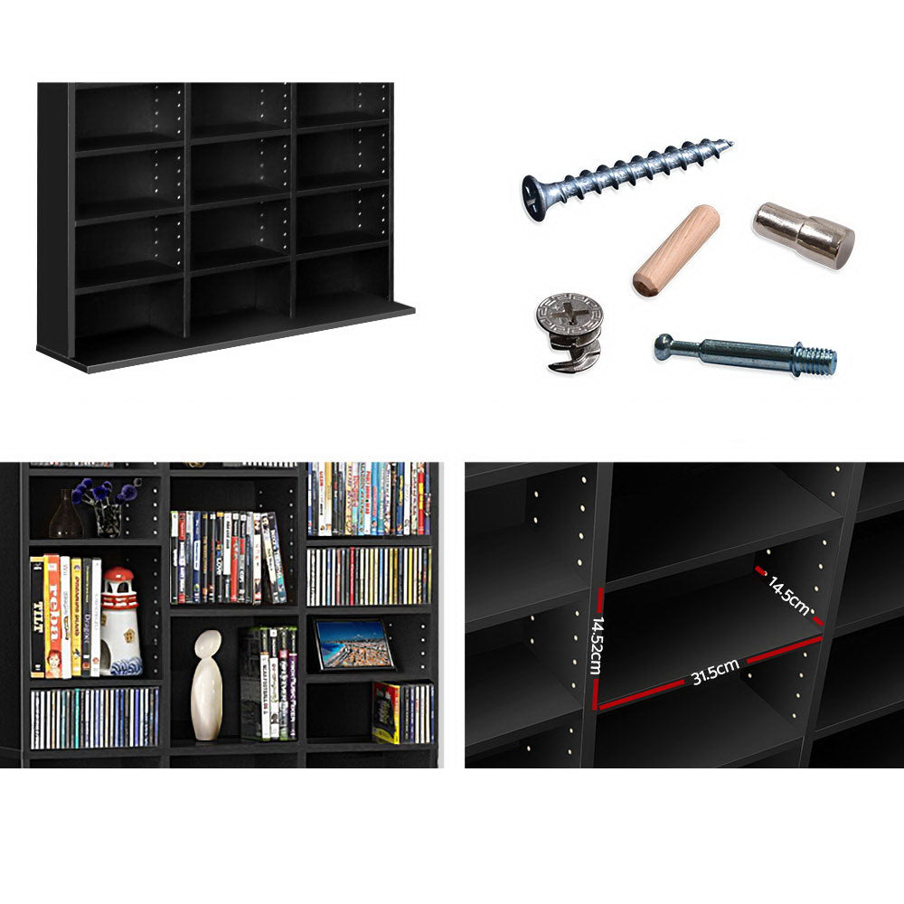 Adjustable Storage Book and CD Shelf - Black