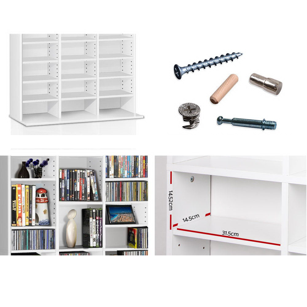 Adjustable Storage Book and CD Shelf - White
