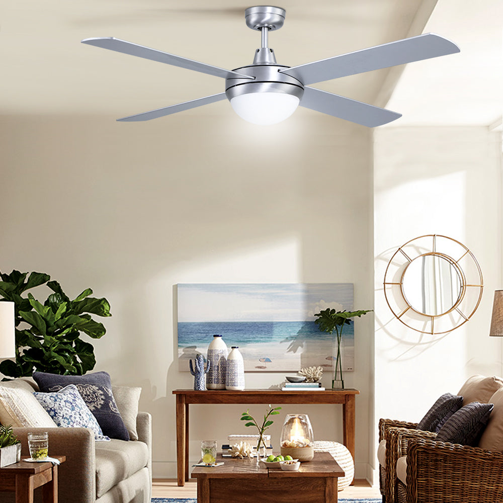 52'' Ceiling Fan w/Light w/Remote Timer - Silver