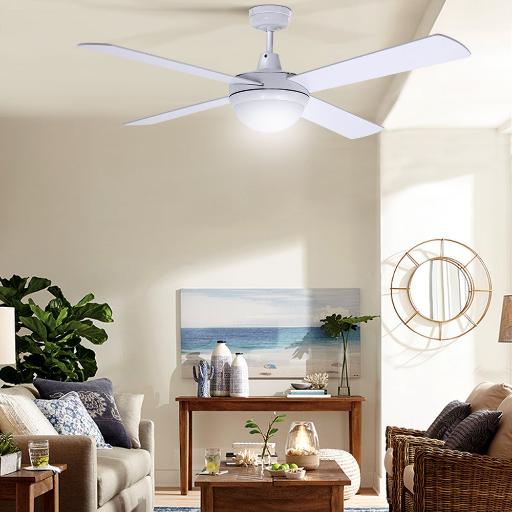 52'' Ceiling Fan w/Light w/Remote Timer - White