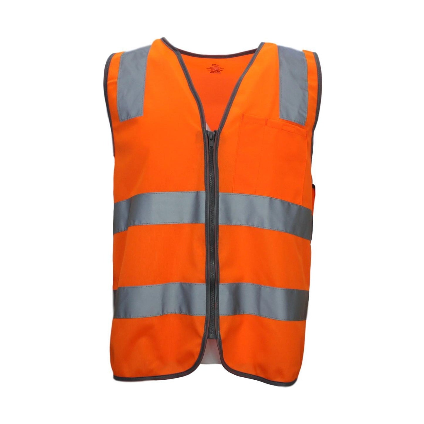 High Visibility Orange Safety Vest with Reflective Tape and Zipper