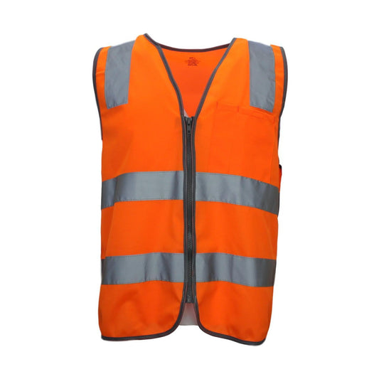 High Visibility Orange Safety Vest with Reflective Tape and Zipper