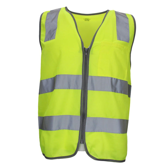 High Visibility Yellow Reflective Safety Vest with Pockets and Zipper