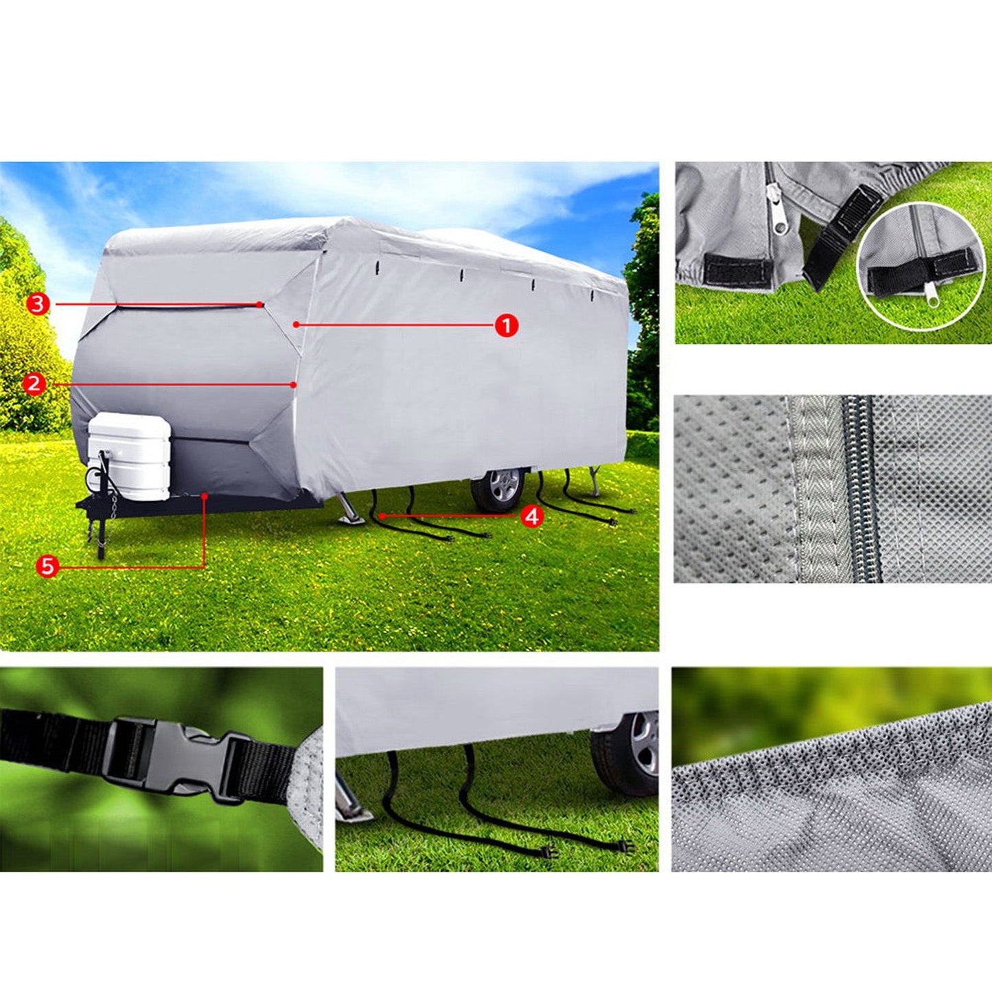 Grey Caravan Cover Campervan 4 Layer UV Water Resistant - 20-22ft