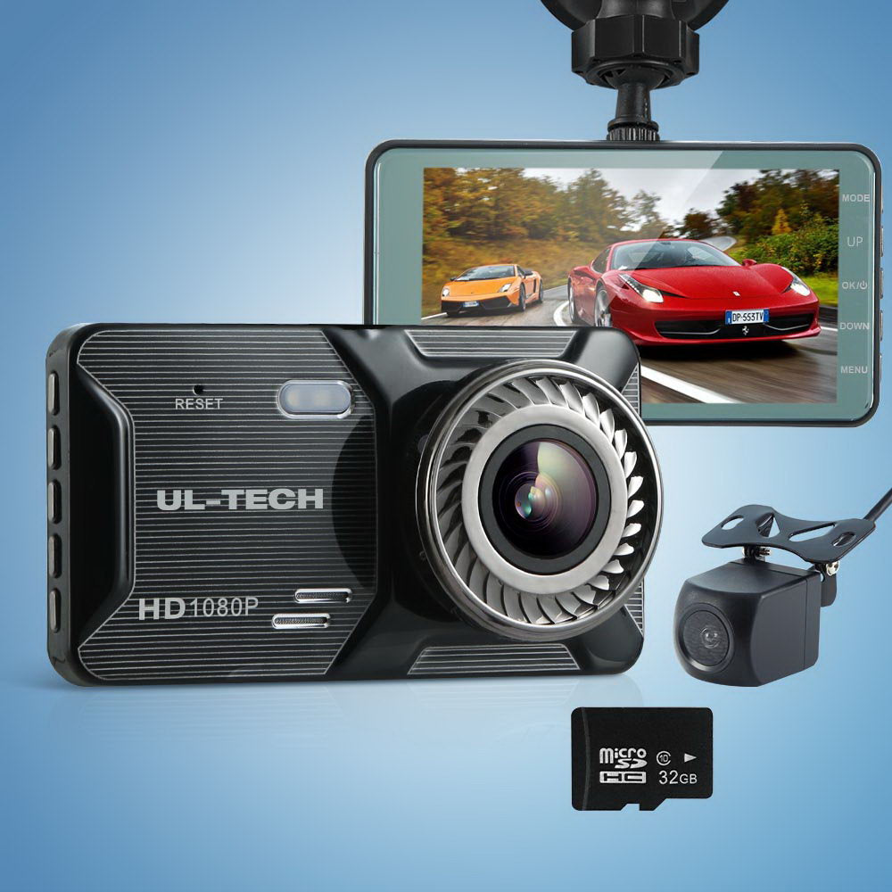 1080P 4" Dash Camera Dual Lens Car DVR Recorder Front Rear Night Vision