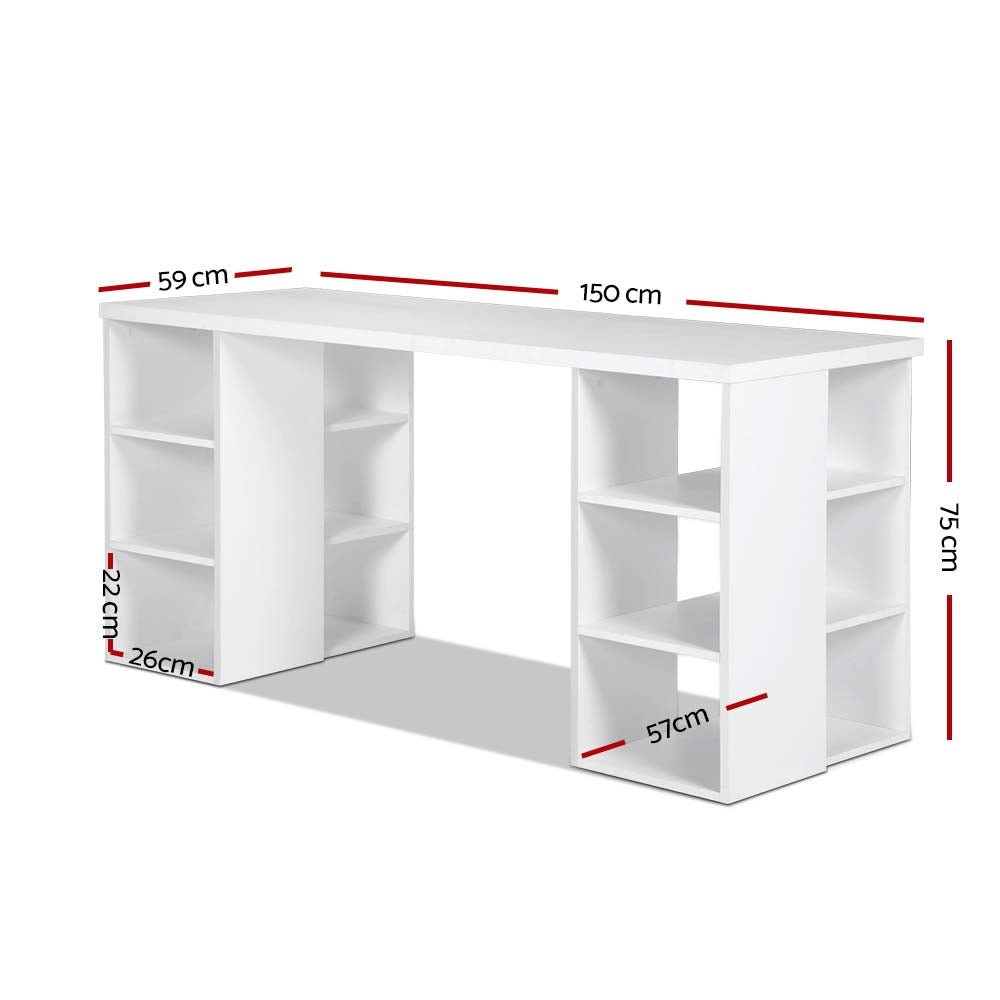 Office Desk Workstation with 3 Level Shelf - White