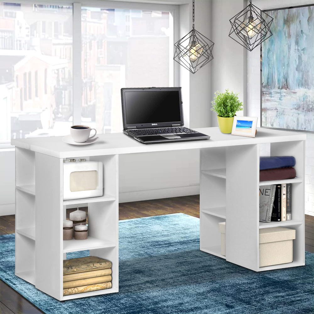 Office Desk Workstation with 3 Level Shelf - White