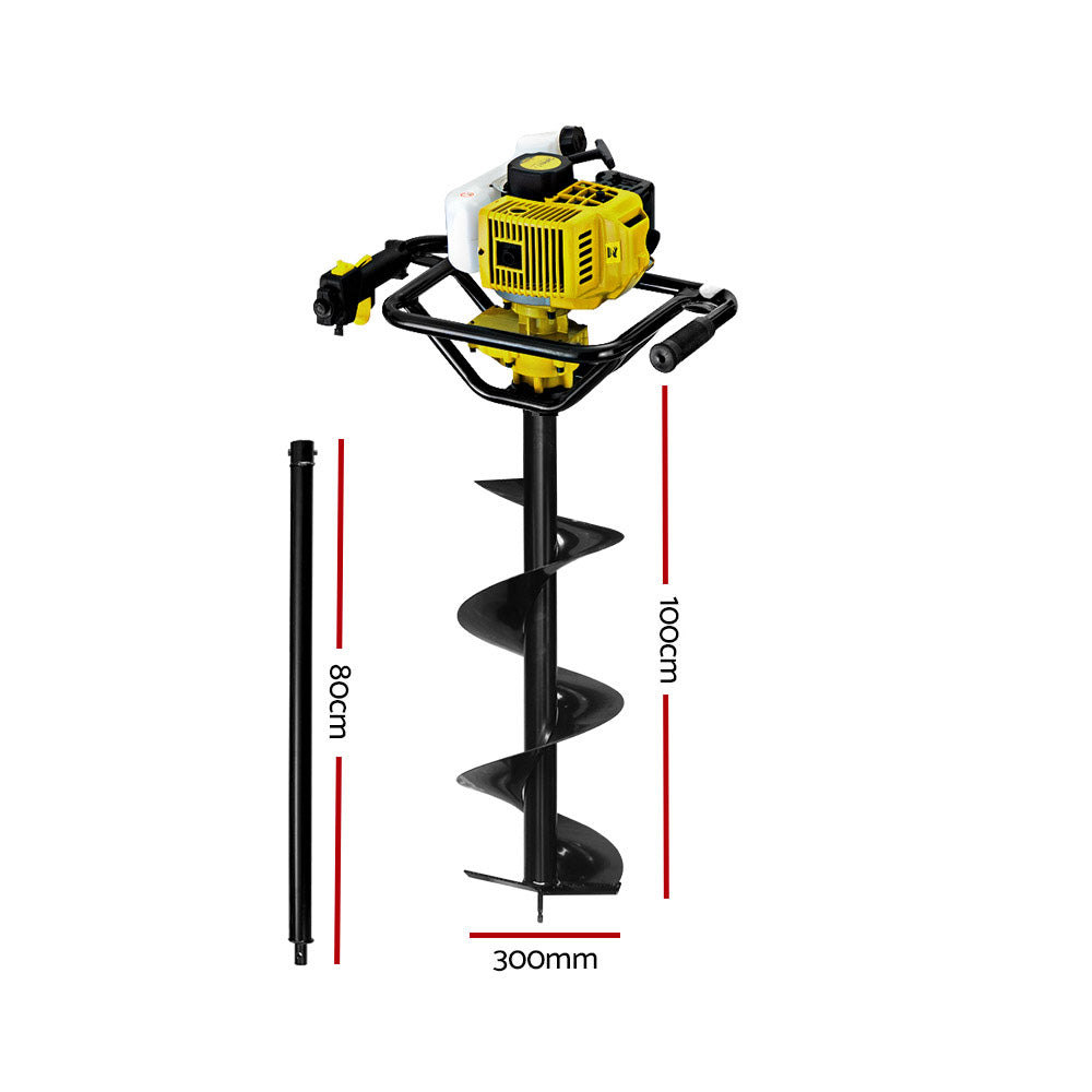 Petrol Post Hole Digger Auger Bits Drill Fence Extension 300mm - 92CC