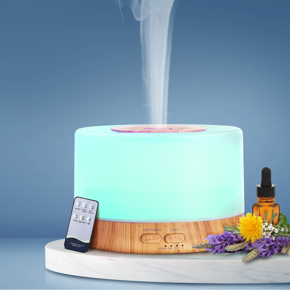 Aromatherapy Diffuser Humidifier Wood - 7 Colour LED