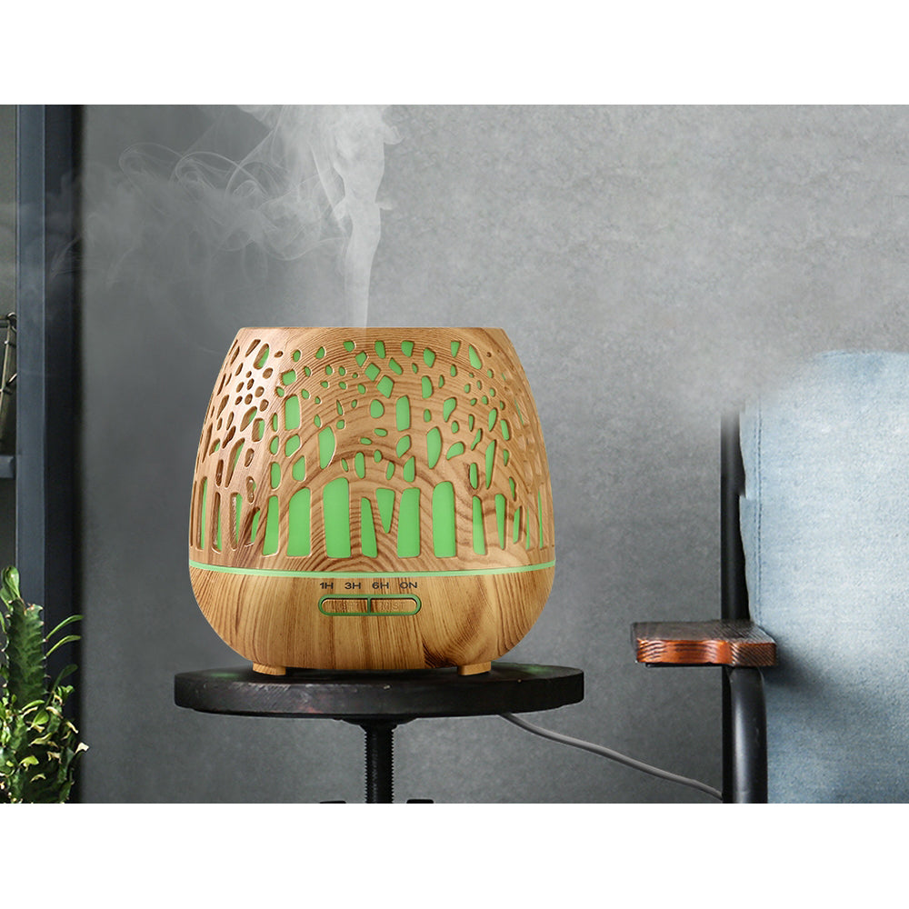 Aromatherapy Diffuser Humidifier Wood - 7 Colour LED