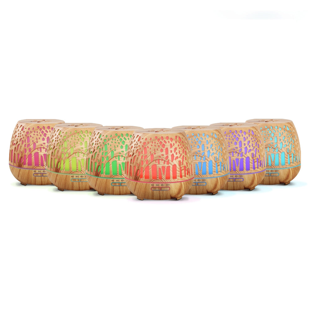 Aromatherapy Diffuser Humidifier Wood - 7 Colour LED