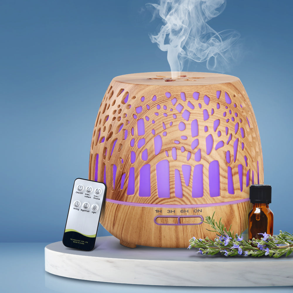 Aromatherapy Diffuser Humidifier Wood - 7 Colour LED
