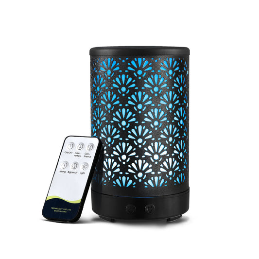 Aroma Diffuser Aromatherapy Essential Oils Metal Cover Ultrasonic Cool Mist 100ml Black