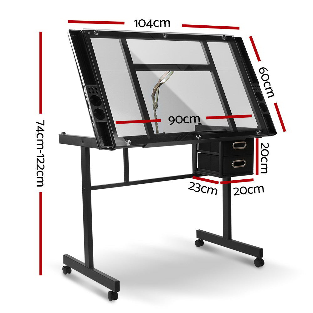 Adjustable Tempered Drawing Desk - Black Frame