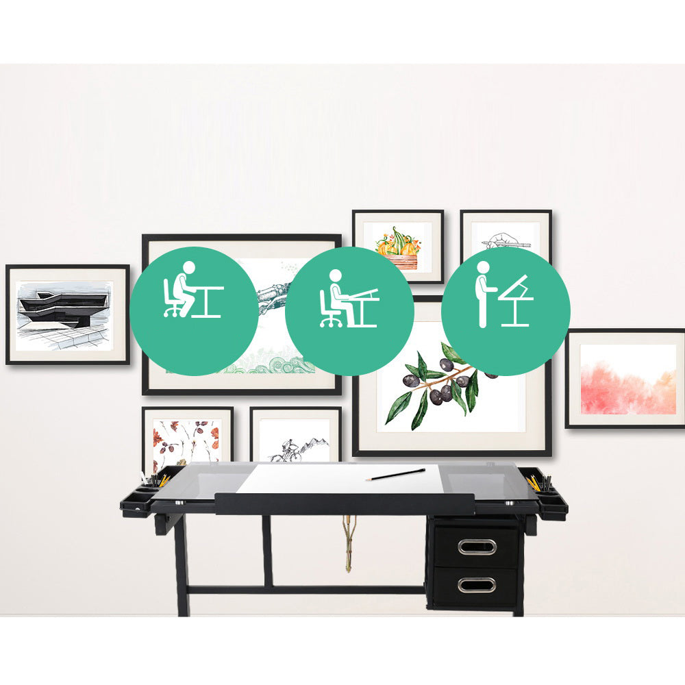 Adjustable Tempered Drawing Desk - Black Frame