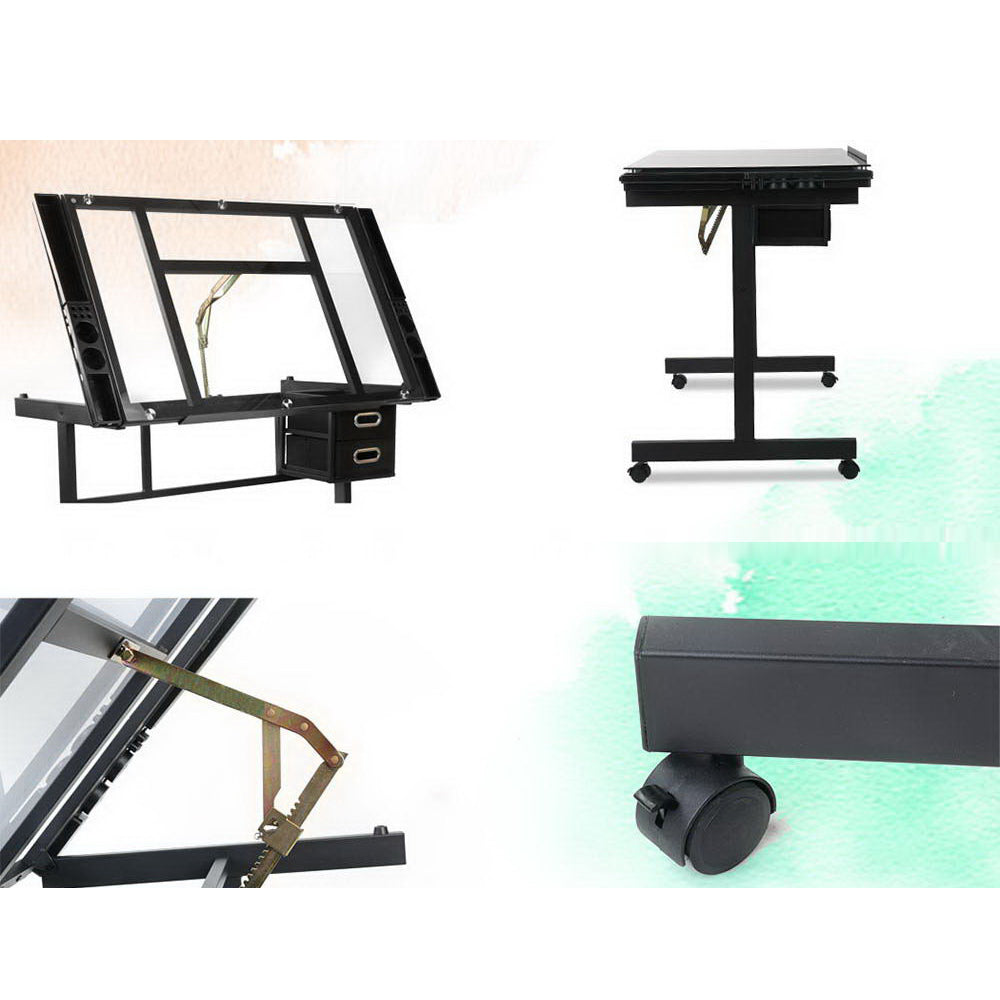 Adjustable Tempered Drawing Desk - Black Frame