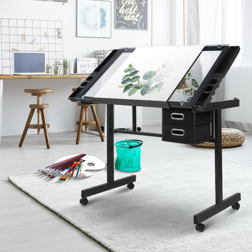 Adjustable Tempered Drawing Desk - Black Frame