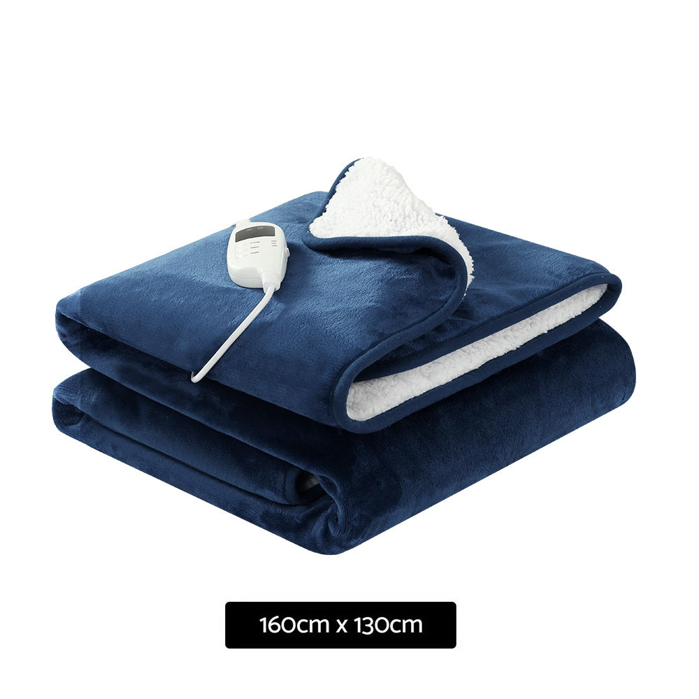 Electric Heated Blanket Flannel Washable Throw Rug - Navy