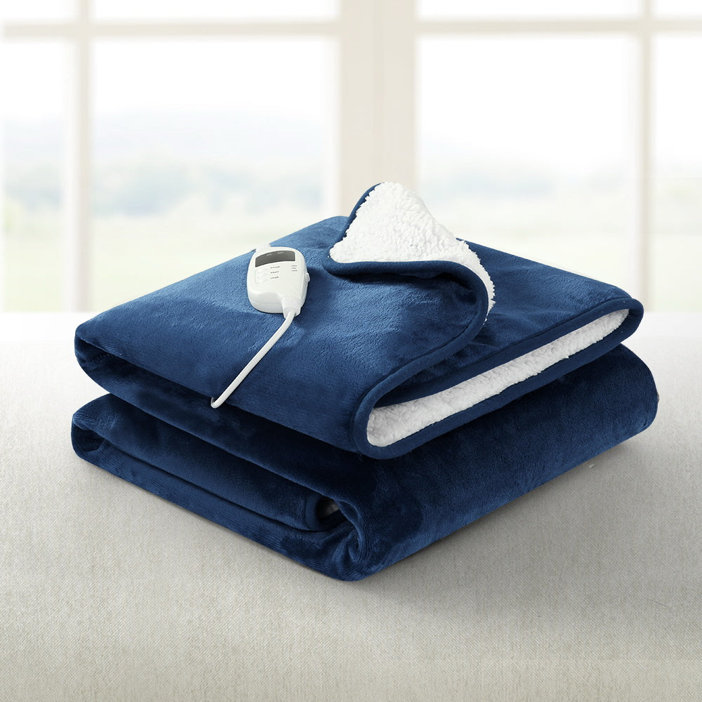 Electric Heated Blanket Flannel Washable Throw Rug - Navy