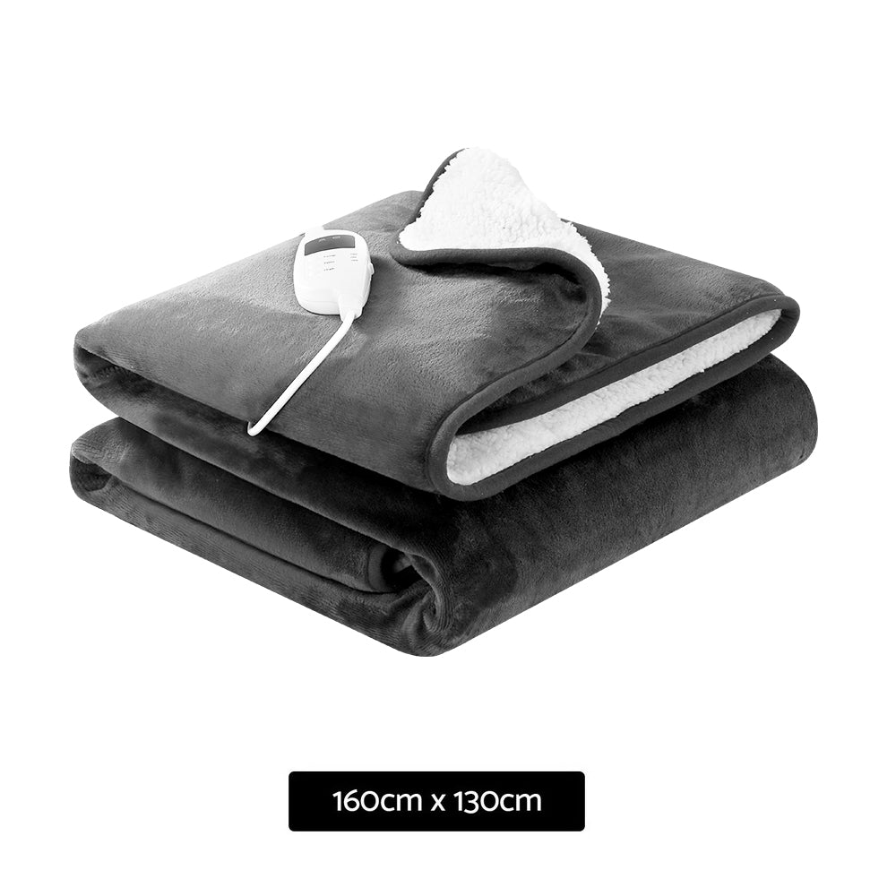Electric Heated Blanket Flannel Washable Throw Rug - Grey