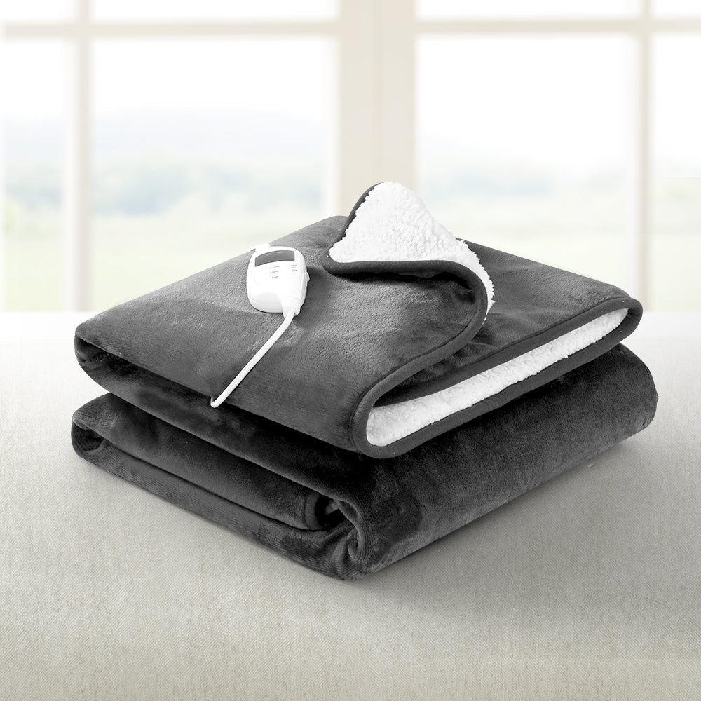 Electric Heated Blanket Flannel Washable Throw Rug - Grey