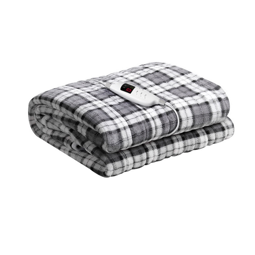 Electric Heated Snuggle Blanket - Grey and White Checkered