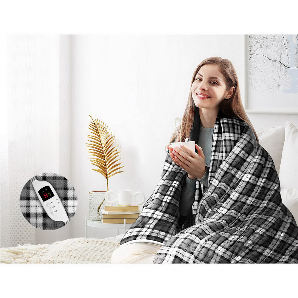 Electric Heated Snuggle Blanket - Grey and White Checkered