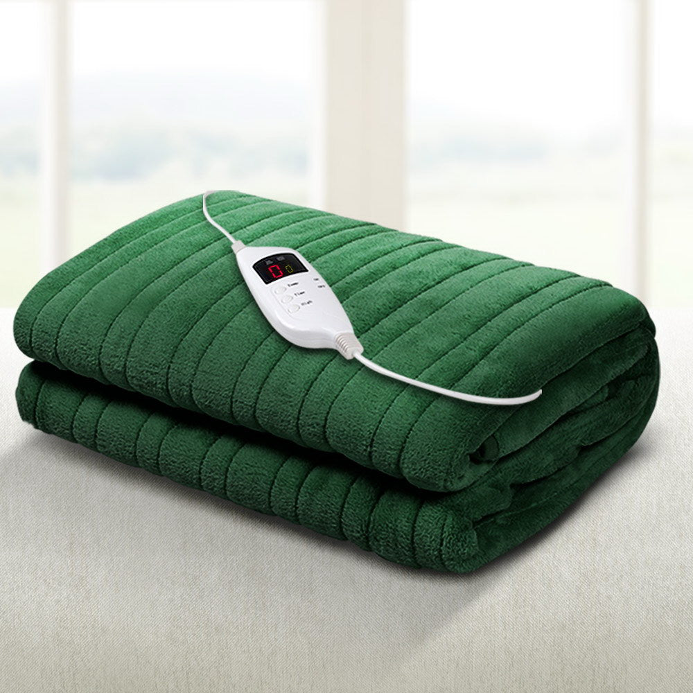 Electric Heated Blanket Flannel Washable Throw Rug - Winter Green