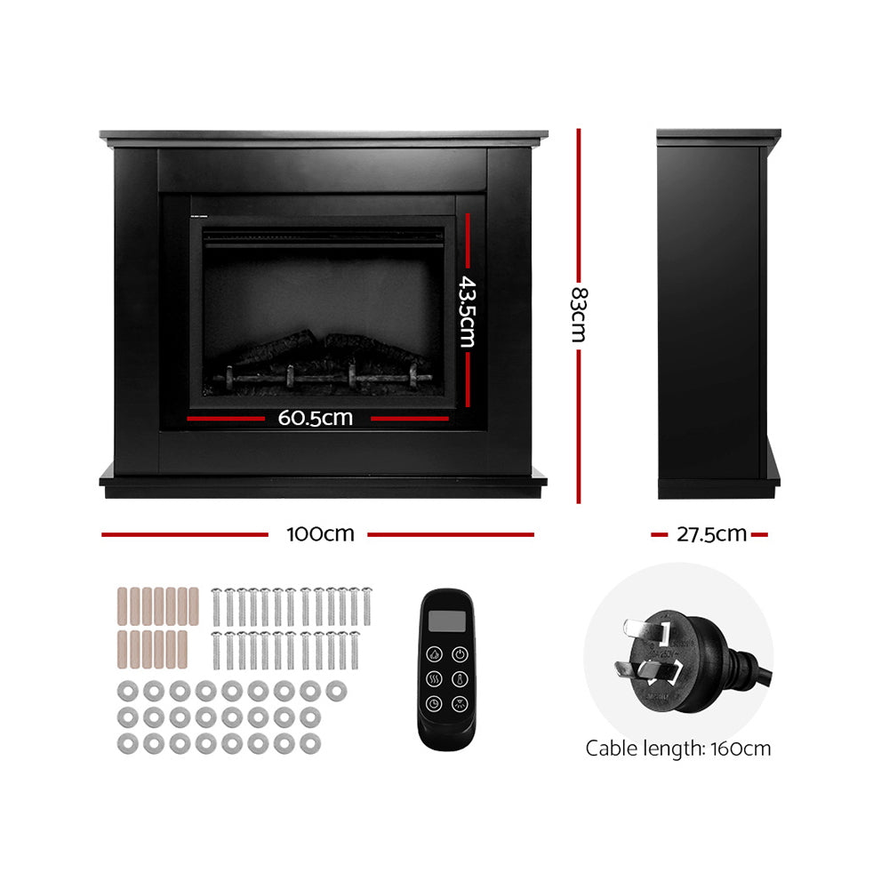 Portable Electric Fireplace Mantle - Black - 2000W