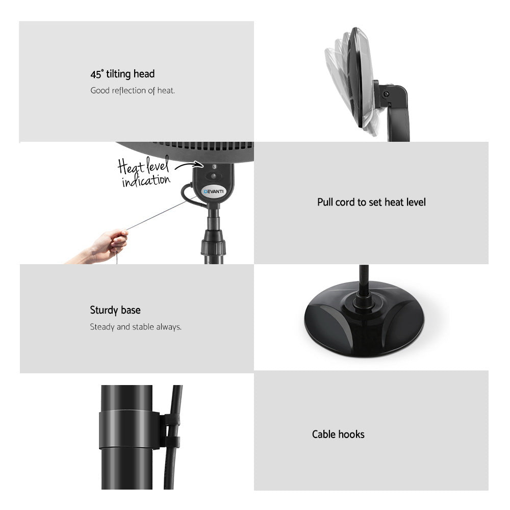 Portable Electric Patio Heater 2000W - Black