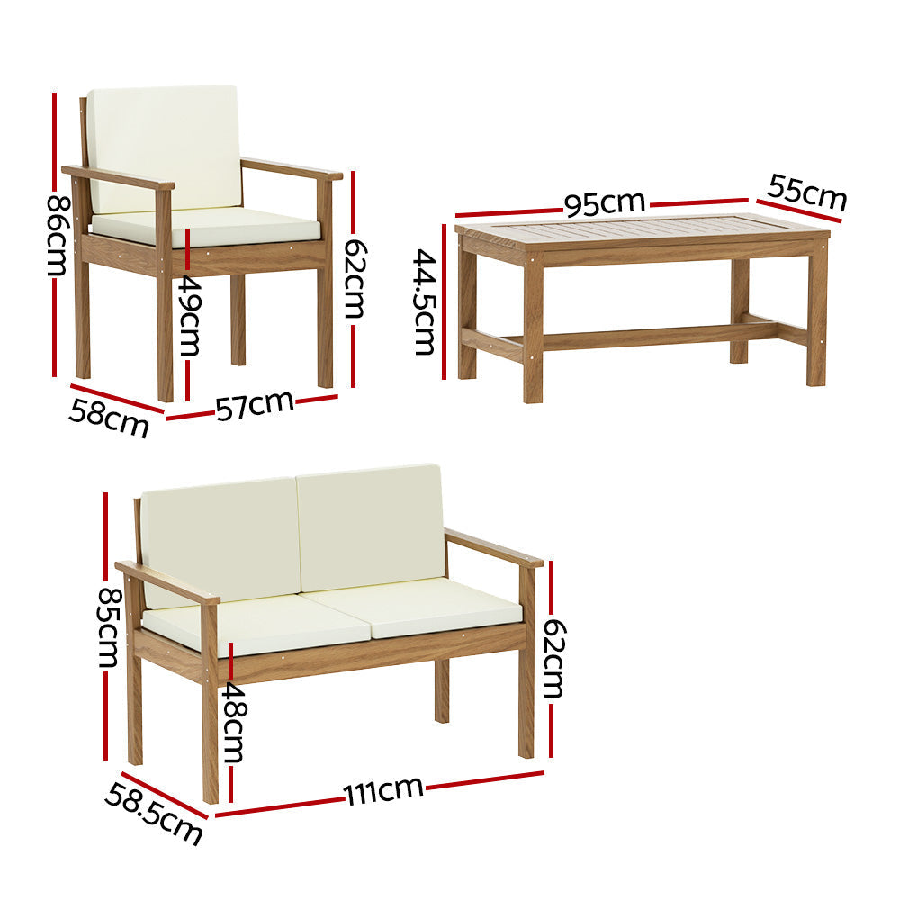 Outdoor Sofa Acacia Wood Table Chairs Lounge Set - 4 Seater