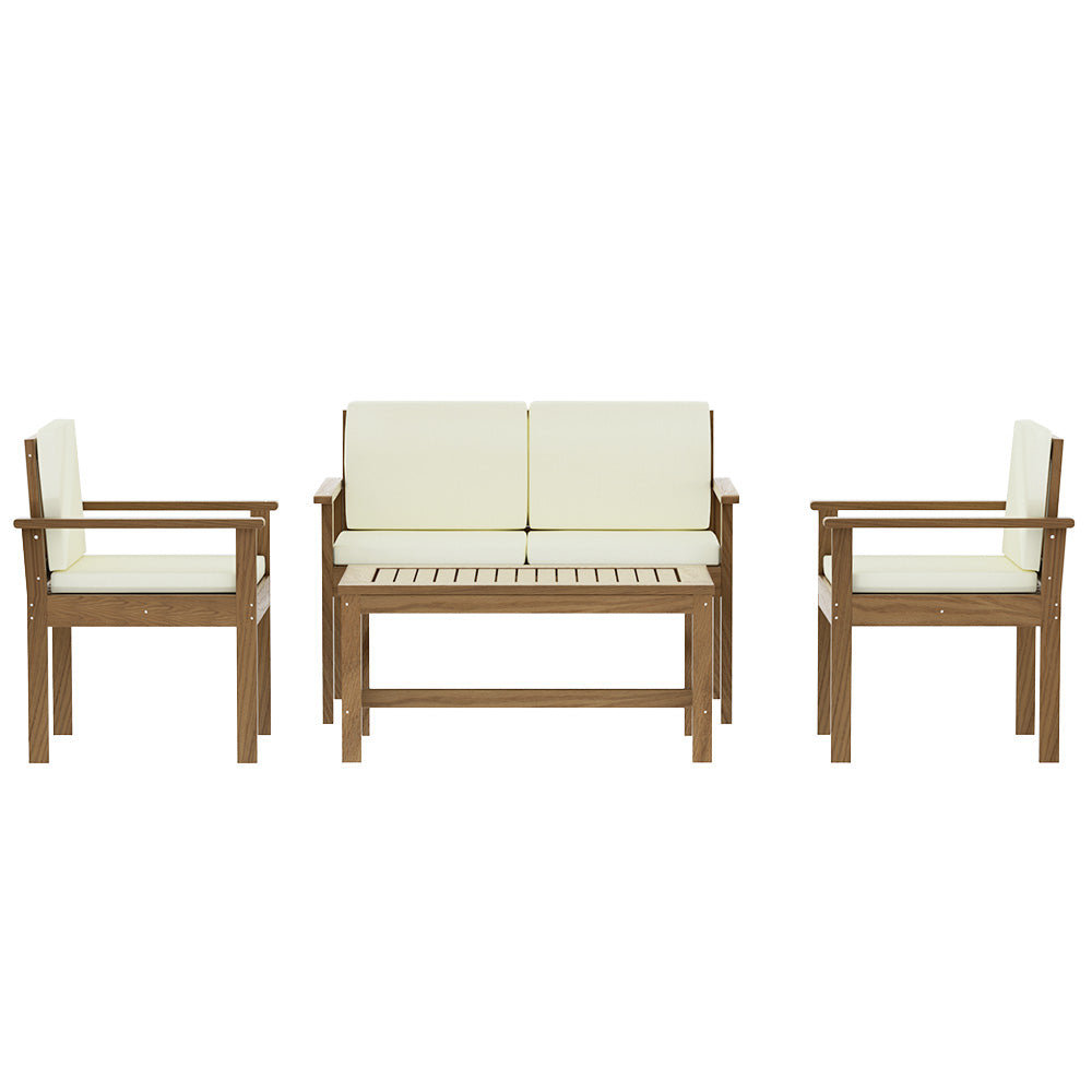 Outdoor Sofa Acacia Wood Table Chairs Lounge Set - 4 Seater