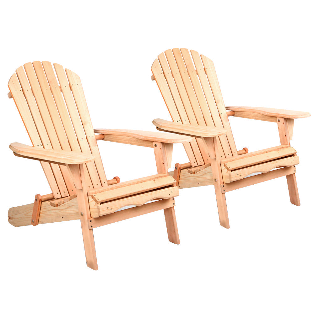 Outdoor Garden Patio Beach Chairs Wood Adirondack Lounge Set of 2 - Natural Wood