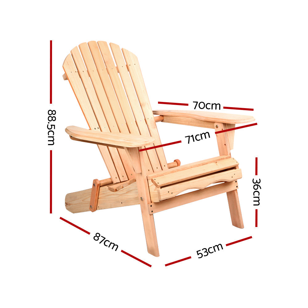 Outdoor Garden Patio Beach Chairs Wood Adirondack Lounge Set of 2 - Natural Wood
