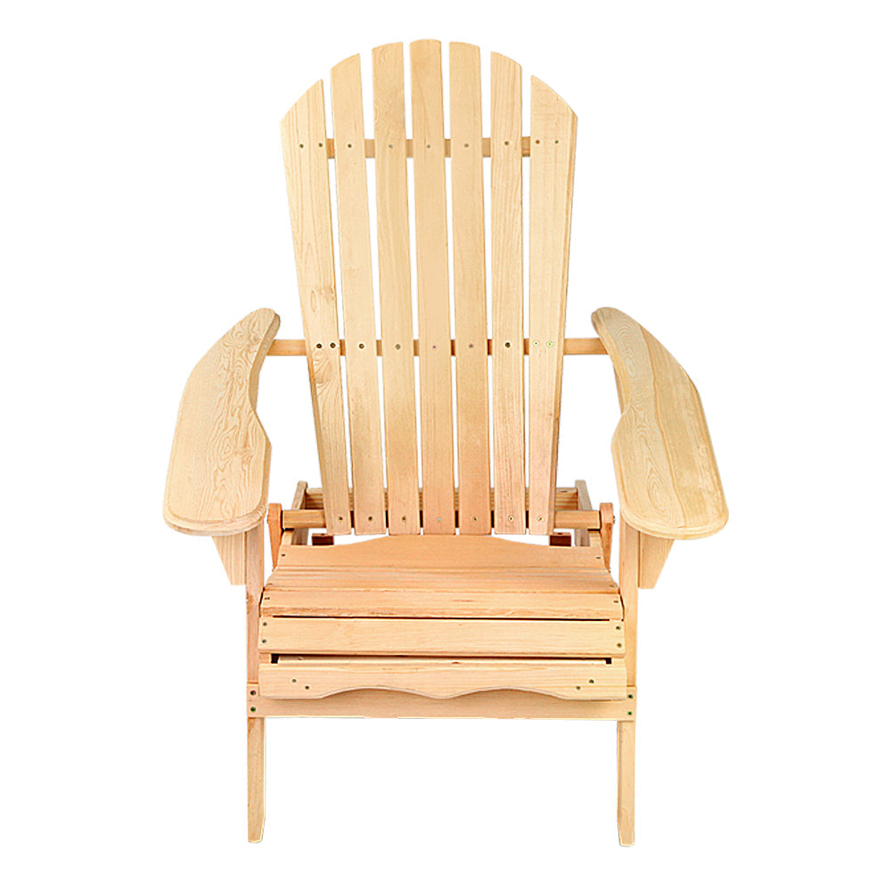 Outdoor Garden Patio Beach Chairs Wood Adirondack Lounge Set of 2 - Natural Wood