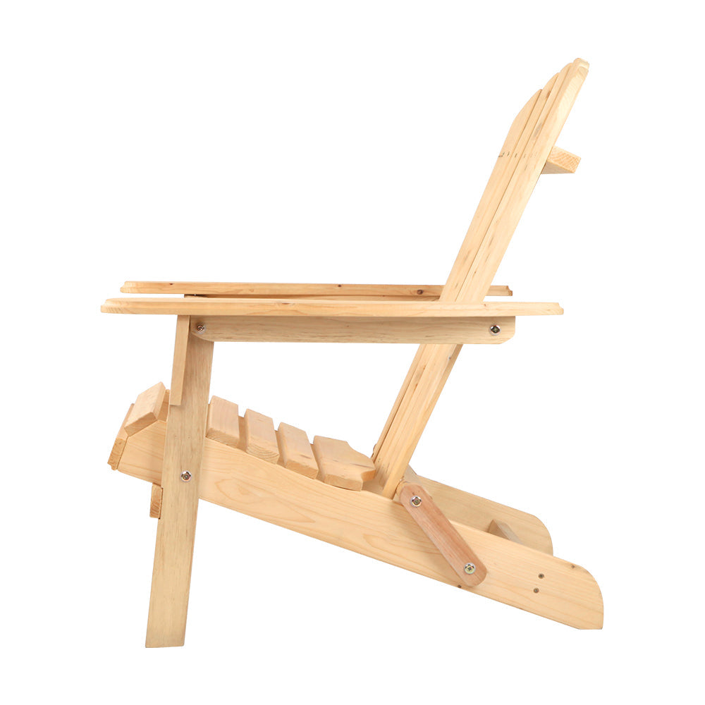 Outdoor Garden Patio Beach Chairs Wood Adirondack Lounge Set of 2 - Natural Wood