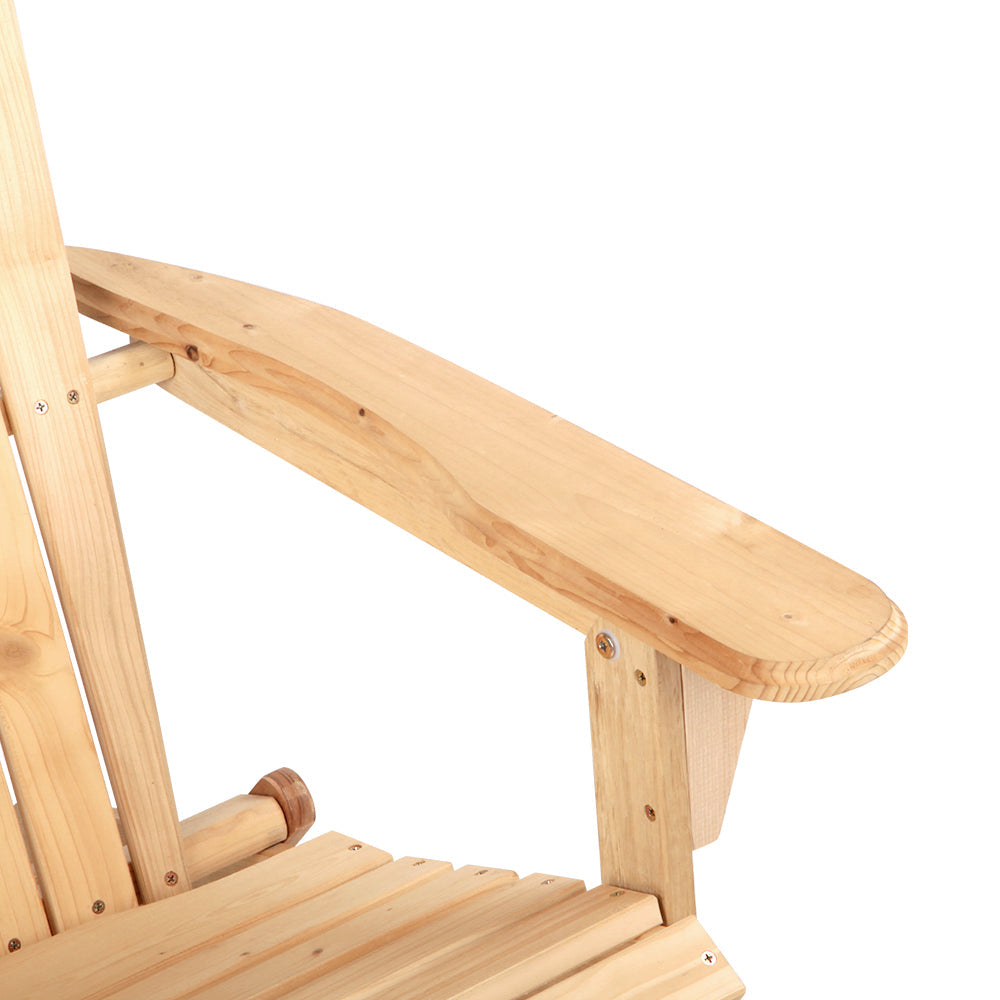Outdoor Garden Patio Beach Chairs Wood Adirondack Lounge Set of 2 - Natural Wood