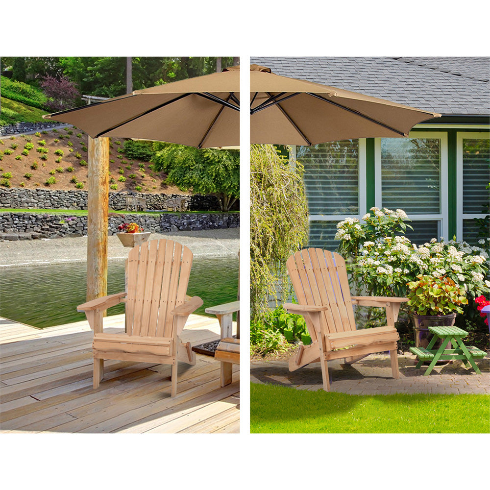 Outdoor Garden Patio Beach Chairs Wood Adirondack Lounge Set of 2 - Natural Wood