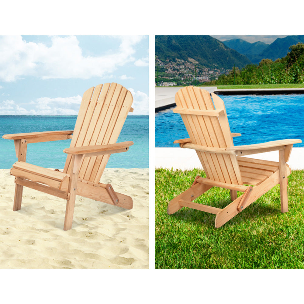 Outdoor Garden Patio Beach Chairs Wood Adirondack Lounge Set of 2 - Natural Wood