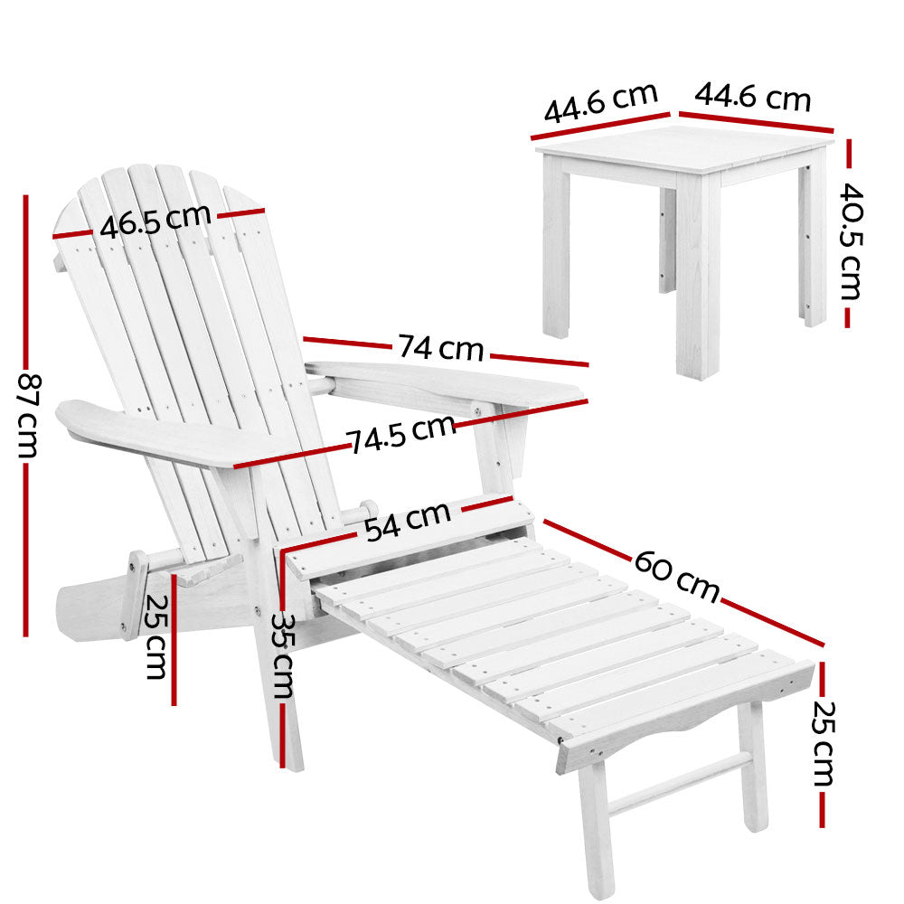 Outdoor Chair with Ottoman Set White - 3PCS