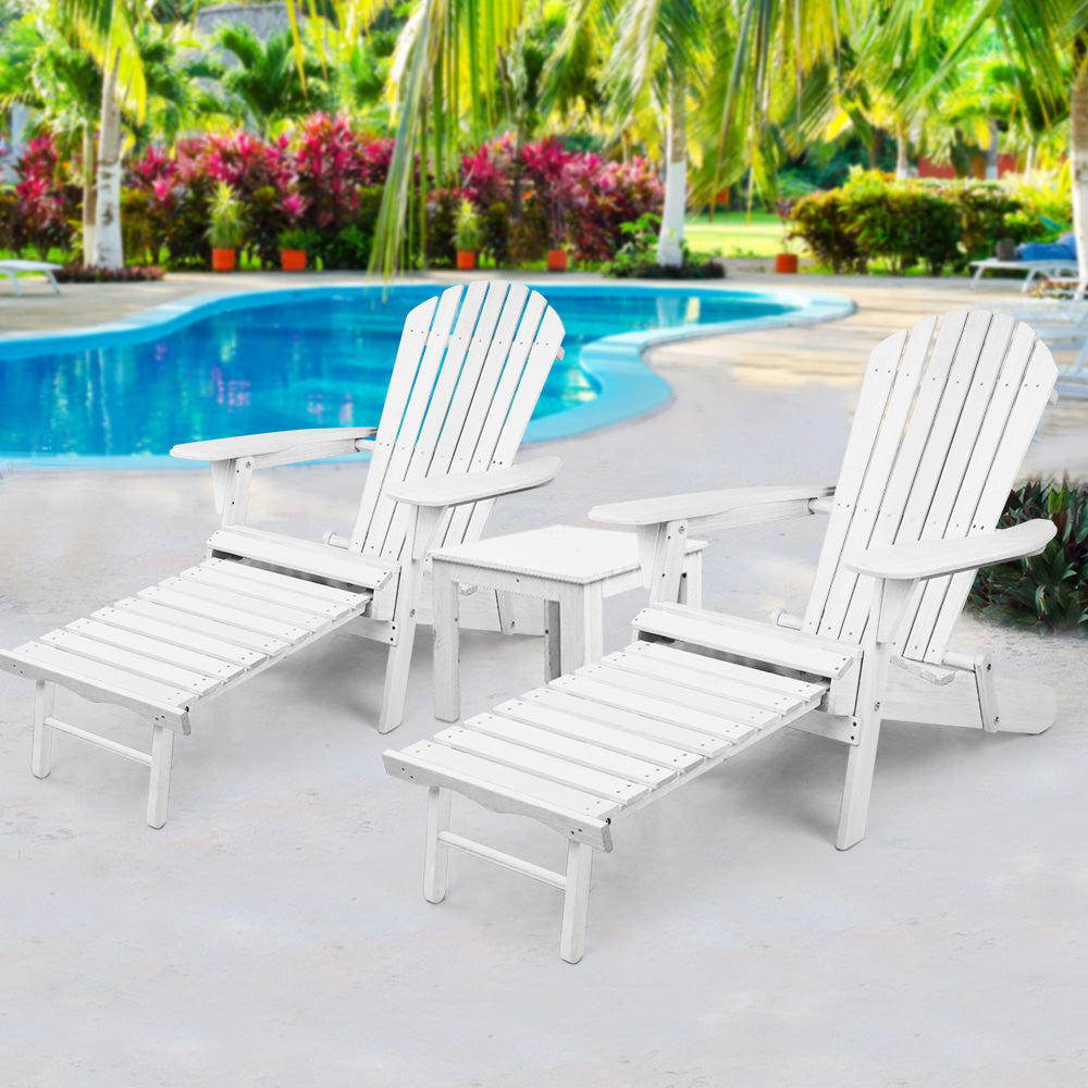 Outdoor Chair with Ottoman Set White - 3PCS