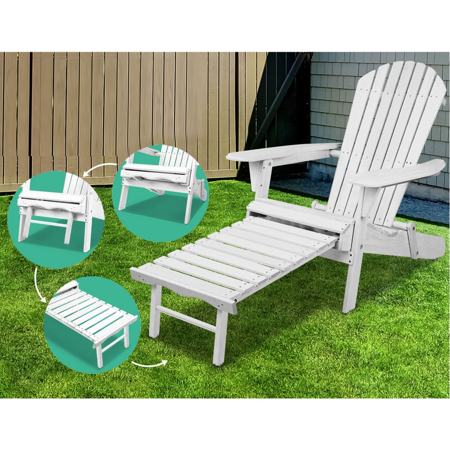 Outdoor Chair with Ottoman Set White - 3PCS