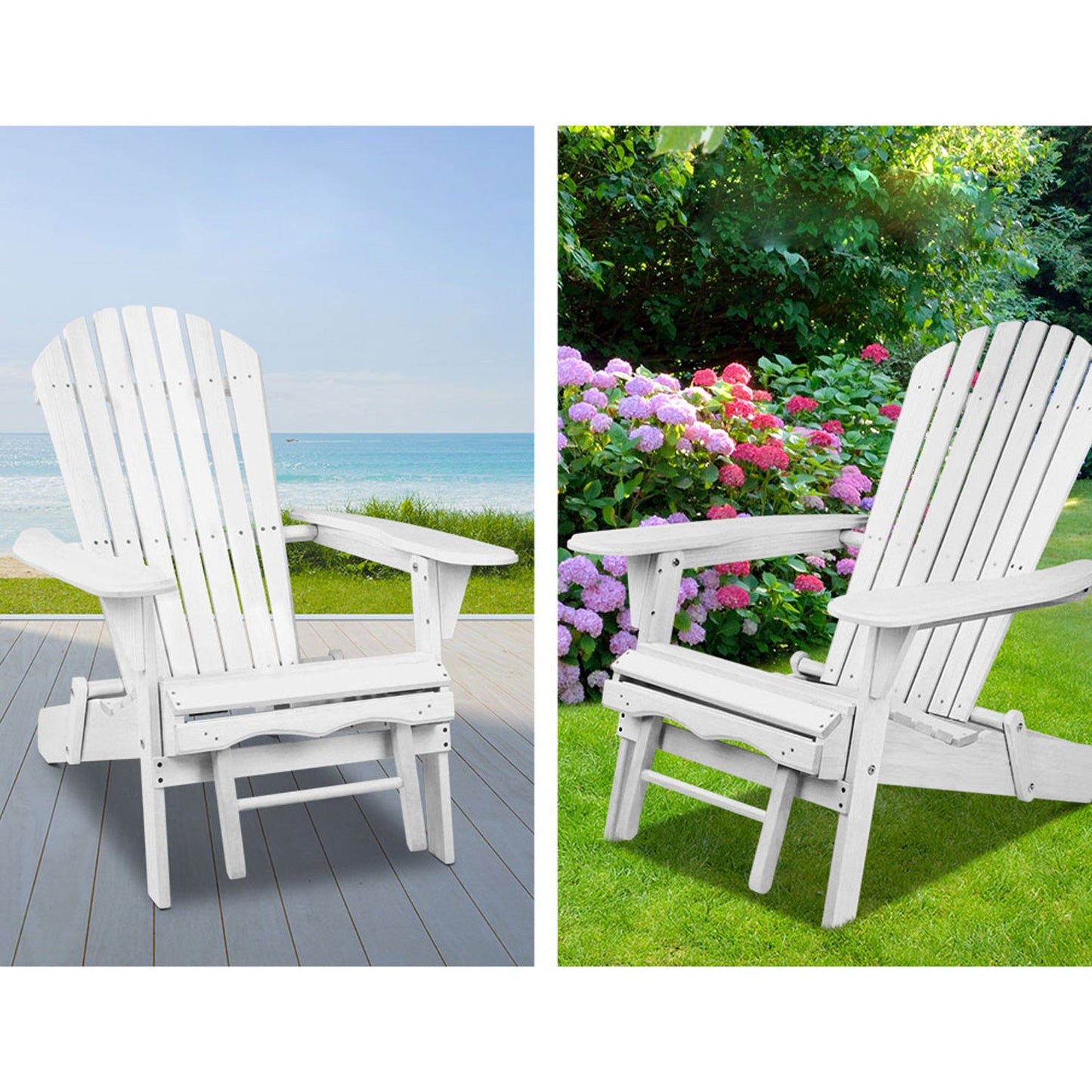 Outdoor Chair with Ottoman Set White - 3PCS