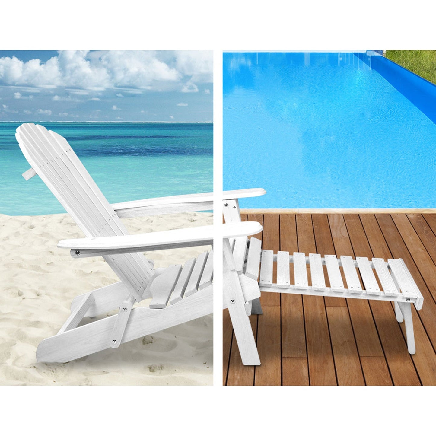 Outdoor Chair with Ottoman Set White - 3PCS