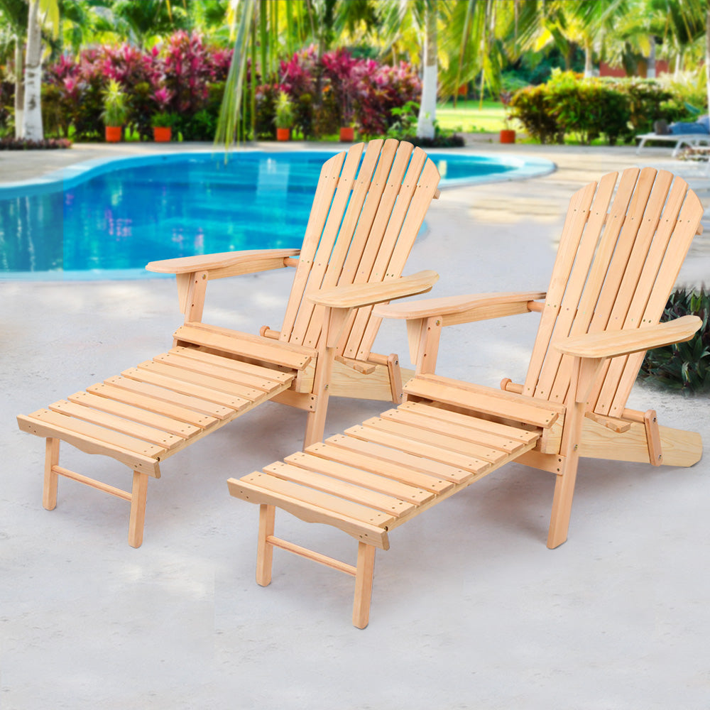 Outdoor Sun Chairs Patio Furniture Beach Lounger - Set of 2