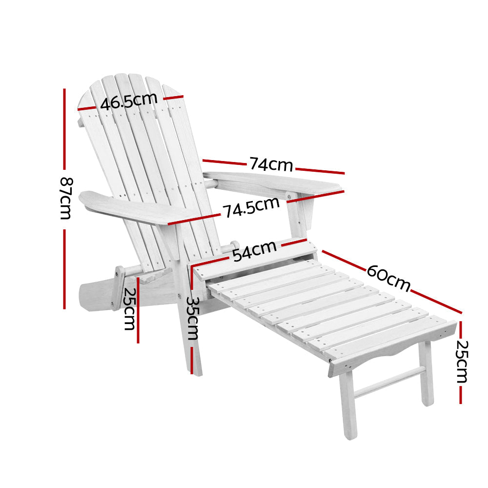 Outdoor Chairs Patio Furniture Beach Adirondack Lounge Set of 2 - White