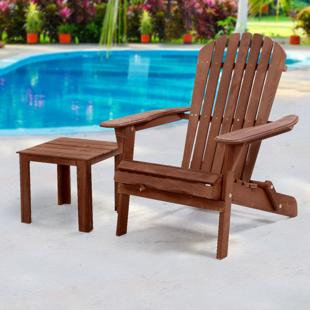 Outdoor Folding Beach Camping Chairs Table Set - Fir Wood